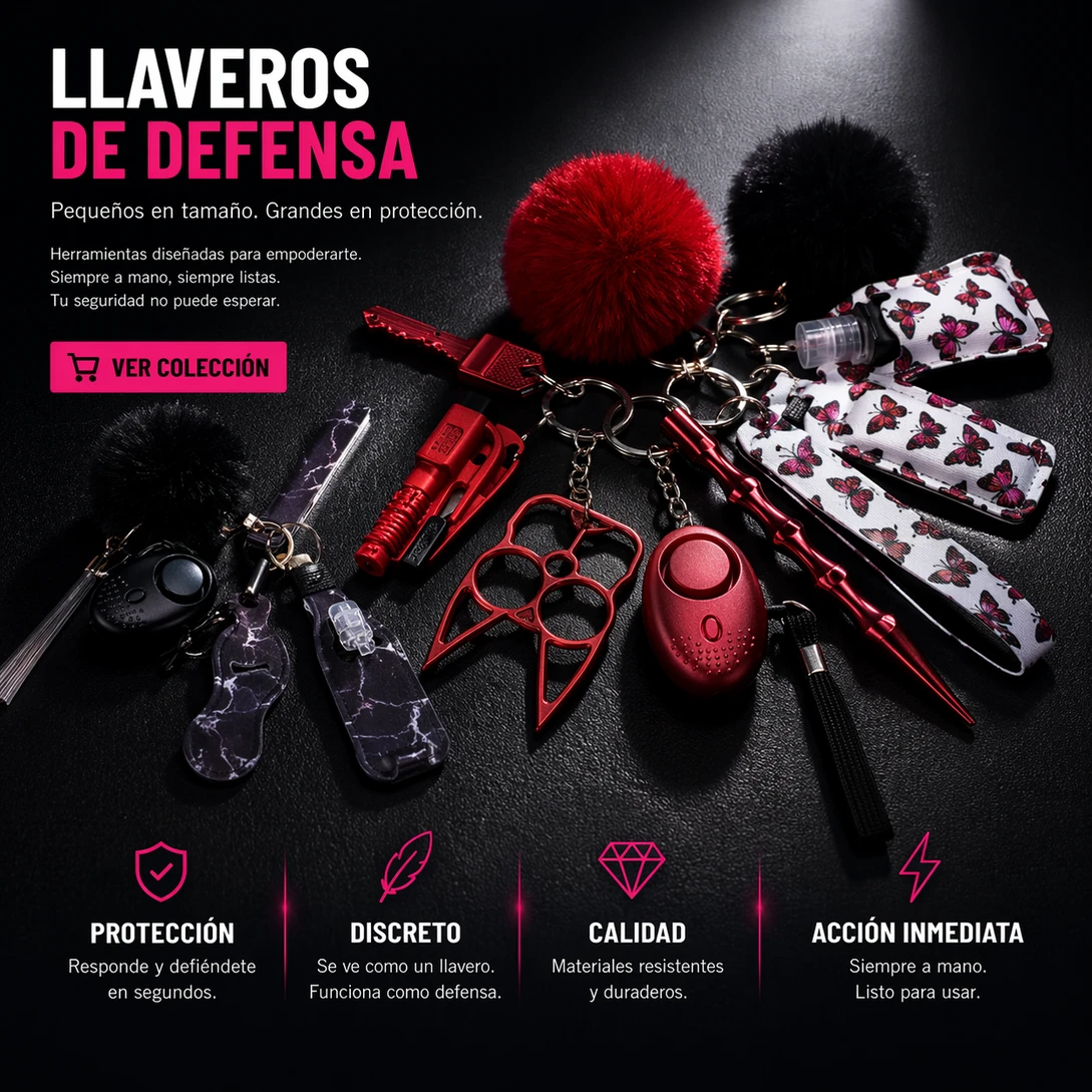 Llavero de defensa tipo kubotán junto a unas llaves