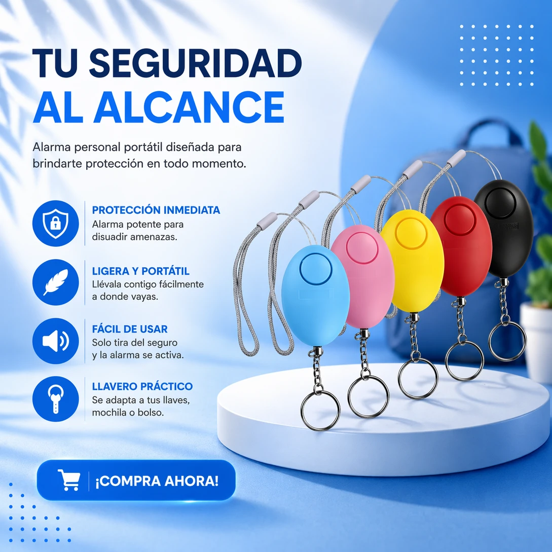 Alarma personal tipo llavero sobre una mesa